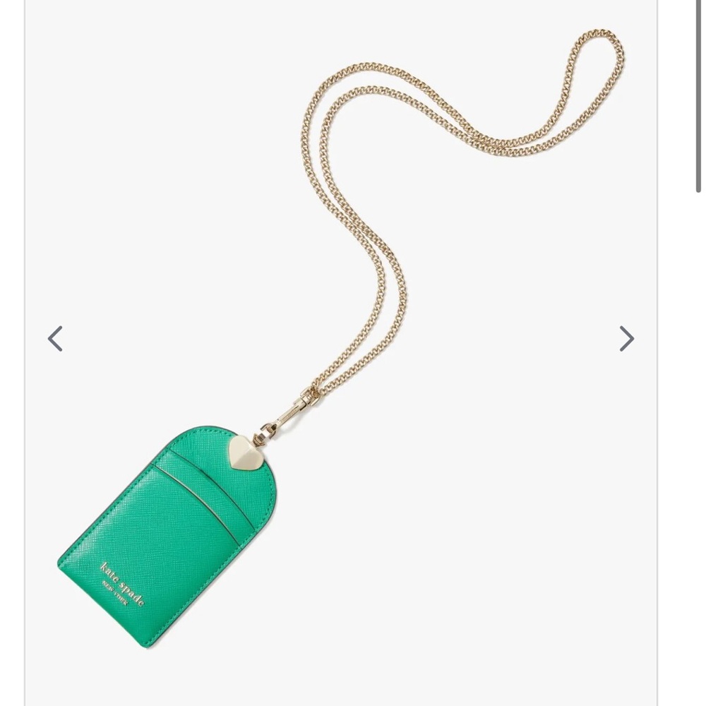 Kate Spade Kelly Green Card Holder Lanyard with Silver Chain